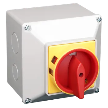 spínač Krabicový bezpečnostní hlavní vypínač žluto-červ. Tracon TSS-63/3T 400V, 50Hz, 63A, 3P, 18,5kW, 64×64mm, IP44 (Tracon TSS-63/3T)