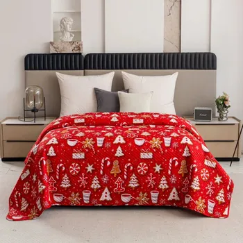 Přehoz na lůžko Vánoční přehoz, červený, s motivem vánočního pečiva Šířka: 170 cm | Délka: 210 cm