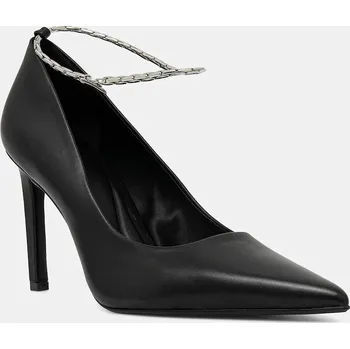 Dámské lodičky Kožené lodičky Calvin Klein ESS STILETTO HDW CHAIN LTH 90 HW0HW02718 černá 99X, EUR 36