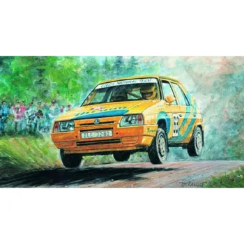 autíčko Model Kliklak Škoda Favorit Rallye 96 13,5x6,7cm v krabici 25x14,5x4,5cm