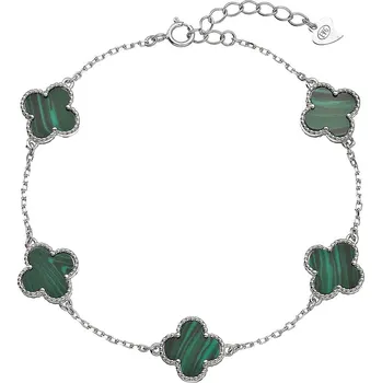 Náramek EVOLUTION GROUP CZ Stříbrný náramek čtyřlístky malachit - 13089.3