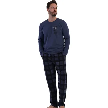 Pánské pyžamo Pánské pyžamo, modré a černě kostkované - teplé 1TB0142 modrá m