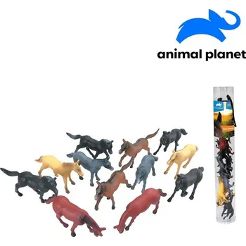 Figurka Zvířátka v tubě - koně, 6 - 8 cm, mobilní aplikace pro zobrazení zvířátek, 12 ks