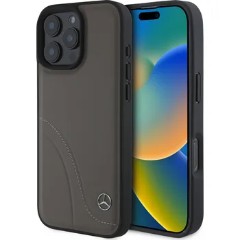 Pouzdro na mobilní telefon Mercedes Curved Stitches Leather Zadní Kryt pro iPhone 16 Pro