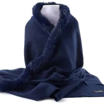 Dámské pončo Fraas pončo s kožešinkovým lemem tmavě modré