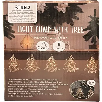 Vánoční dekorace Světelný řetěz s vánočními stromky na baterie LED 2m