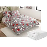 Sada mikroplyšového povlečení VÁNOČNÍ SRDCE šedé + prostěradlo mikroplyš SOFT 180x200 cm bílé, dvoulůžko, 200x220 + 2 polštáře 70x90 cm