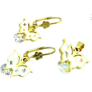 Souprava šperků Náušnicový set s motýlkem a krystalem, rozměr náušnice 14x13 mm, přívěsek 18x15 mm. Elegantní design pro každou příležitost.