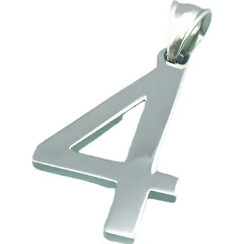 Přívěsek Přívěsek s číslem 4, rozměry 35 x 19,2 mm, stříbrná barva, váha 4 g.