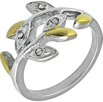 Prsten Ocelový prsten s listovým vzorem a zlatými detaily, elegantní design pro každodenní nošení. 60