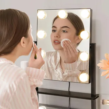 Zrcadlo Kosmetické zrcátko s LED podsvícením, 9 LED diod, Hollywood styl s 9 žárovkami