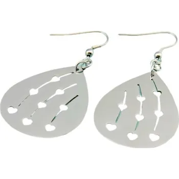 Náušnice Náušnice ve tvaru kapky s vyřezávanými srdíčky a stříbrnou barvou, 13.5 g.