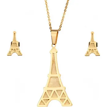 Souprava šperků Náhrdelník a náušnice s motivem Eiffelovy věže, zlatý set 7SS59608.