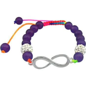 Náramek Náramek s nekonečnem a fialovými korálky, 8 mm a 10 mm, 14 g, barevné šňůrky, stylový design.