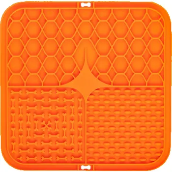 Miska pro psa Silikonová olizovací podložka pro psy 15,5 x 15,5 cm Potravinářský silikon s přísavkami Pomalé krmení Zábava a úleva od stresu oranžová