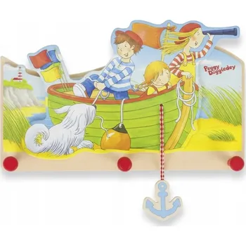 Věšák DŘEVĚNÝ VĚŠÁK NA OBLEČENÍ PEGGY DIGGLEDEY S KOTVOU, 3 HÁČKY, DEKORACE