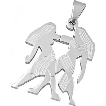 Přívěsek Přívěsek dvojčat s elegantním designem ve stříbrné barvě, symbolizující znamení zvěrokruhu Blíženci.