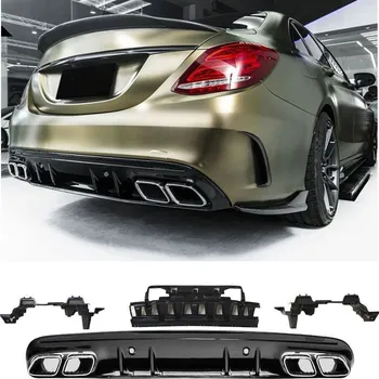 Tuning PROTEC Zadní difuzor s chromovanými koncovkami výfuku pro Mercedes W205 (sedan) a S205 (kombi) – C63 design