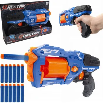 Dětská zbraň Pistole na pěnové náboje 32 cm s pohyblivým zásobníkem Elite, modrá