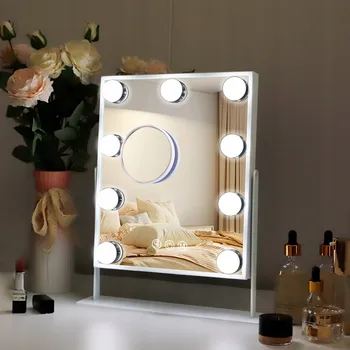 Zrcadlo Kosmetické zrcátko s LED podsvícením, 9 LED diod, Hollywood styl s 9 žárovkami