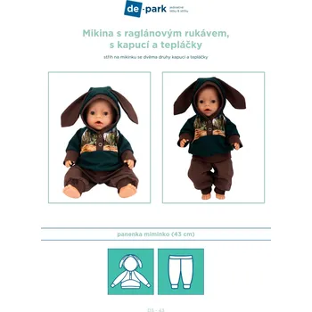Doplněk pro panenku Papírový střih na panenku - Mikina s raglánovým rukávem, s kapucí a tepláčky