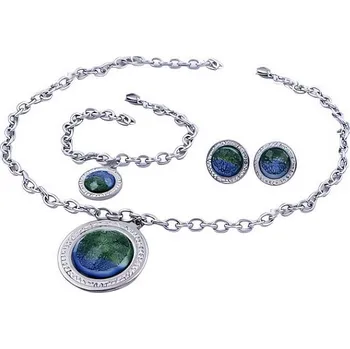 Souprava šperků Sada šperků s modro-zeleným motivem: náramek 190x6mm, náhrdelník 500x6mm, přívěsek 37x37mm, náušnice 20x20mm.