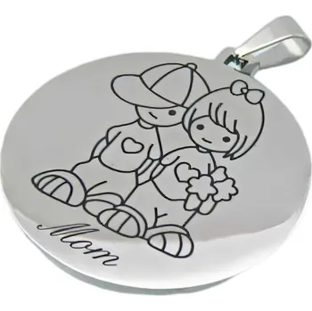 Přívěsek Přívěsek s dětským motivem a nápisem MOM, průměr 40 mm, váha 19,5 g.