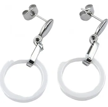 Náušnice Náušnice s bílým kruhem a stříbrnou barvou, rozměry 37x17 mm.