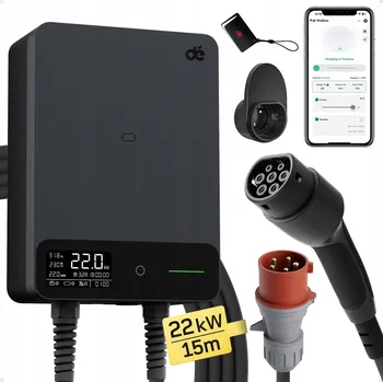 Nabíjecí stanice pro elektromobil Nástěnná nabíjecí stanice pro elektromobily 15 m Wallbox EV 22 kW Typ 2 Wi-Fi RFID