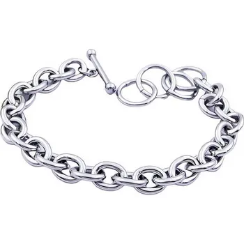 Náramek Náramek s oválnými články ve stříbrné barvě, rozměry 210 x 10 mm, váha 31,3 g.