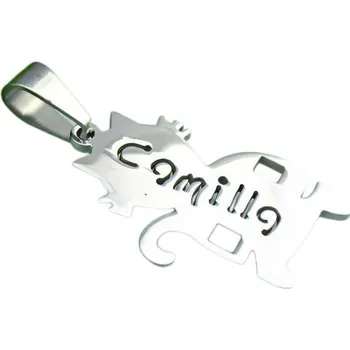 Přívěsek Přívěsek s motivem kočky a nápisem Camilla, rozměry 28.7x20.5 mm, stříbrná barva.