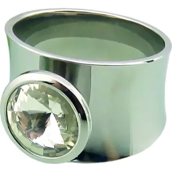 Prsten Ocelový prsten s velkým krystalem a hladkým designem, šířka 16 mm, výška ozdoby 13 mm. 59,5