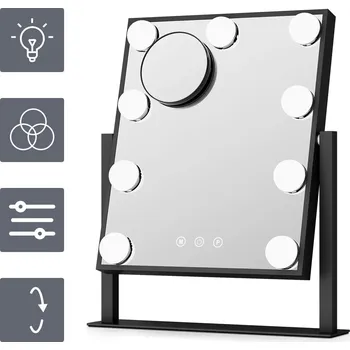 Zrcadlo Kosmetické zrcátko s LED podsvícením, 9 LED diod, Hollywood styl s 9 žárovkami