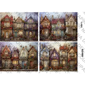Umělecký papír Rýžový a soft papír na decoupage - Domky, ulice - KB4501 Materiál: Soft, Rozměr: A4