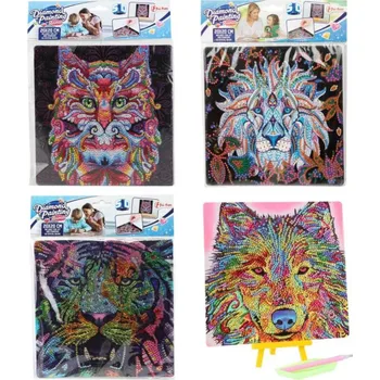 Kreativní sada diamantové malování zvířata 20x20cm s nalepovacími diamanty 4 druhy na kartě 21x2