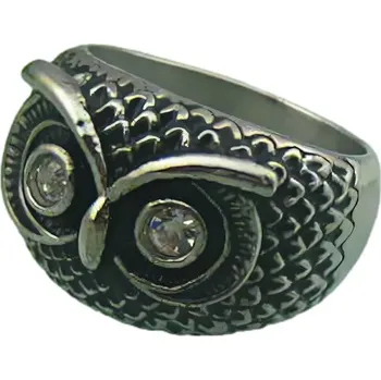 Prsten Prsten s motivem sovy se zdobenými kameny, stříbrná barva, hmotnost 9,7 g 54,4