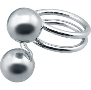 Prsten Dvojitý prsten se dvěma koulemi o průměru 10 mm, stříbrná barva, elegantní design pro každodenní nošení. 57