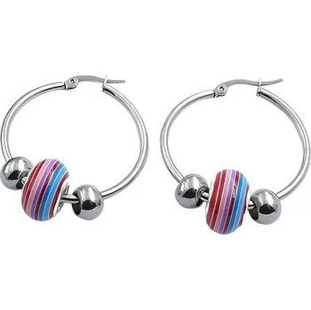 Náušnice Náušnice s barevnými korálky a stříbrnou barvou, velikost 33x2 mm a 14x9 mm, 12.0 g.