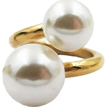 Prsten Dvojitý prsten s perlami v zlaté barvě, průměr perly 22 mm, elegantní design pro každou příležitost. 59,5