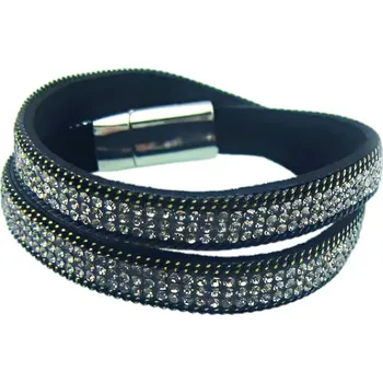 Náramek Náramek s dvojitým designem v černé barvě s krystaly, délka 380 mm, šířka 10 mm, váha 23 g.