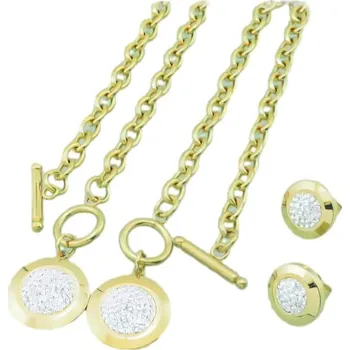 Souprava šperků Ocelový set s náhrdelníkem a náušnicemi, zlatá barva, náhrdelník 500x6 mm, náramek 200x6 mm, přívěsek 19 mm, náušnice 14 mm