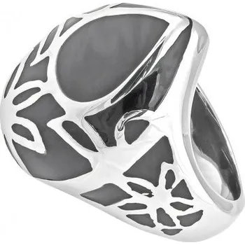 Prsten Ocelový prsten s geometrickým vzorem a černým detailem, elegantní design pro moderní styl. 59,5