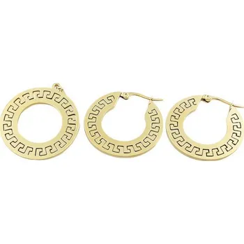 Souprava šperků Zlatý geometrický set náušnic a přívěsku s vzorem, průměr 30 mm, stříbrná barva, elegantní design.