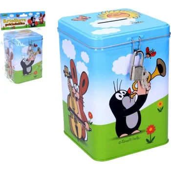 Pokladnička Pokladnička Krtek kvádr se zámkem plech 11x15cm v sáčku