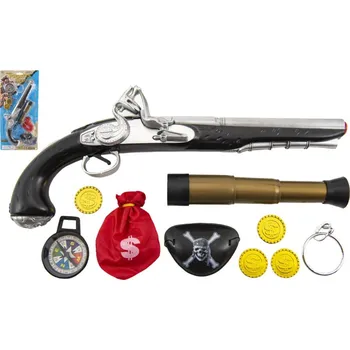 Pirátská sada- Pistole+dalekohled s doplňky plast na kartě 20x43x6cm