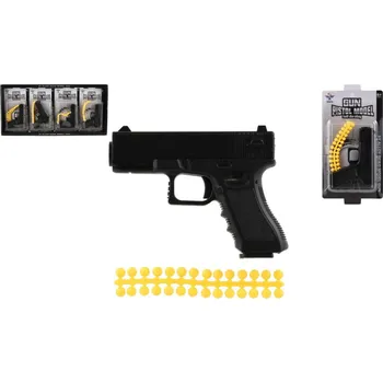 Dětská zbraň Pistole na měkké kuličky kov/plast 10cm + náboje 28ks 2 druhy na kartě
