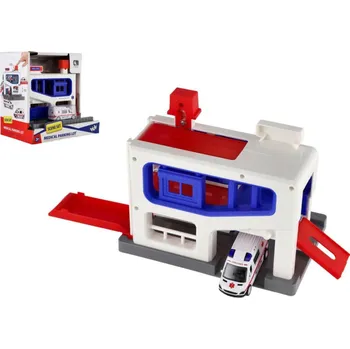 Hračka Parkovací garáž + auto ambulance plast v krabici 20x20x14cm