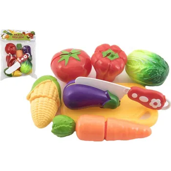 Dětská kuchyňka Zelenina krájecí plast s prkénkem 13,5x8cm s nožem v sáčku 18x26x5cm
