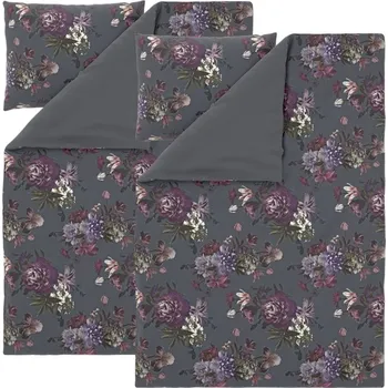 Povlečení LIVARNO® Sada ložního povlečení z mikrovláknitého saténu, 140 x 200 cm, 70 x 90 cm, květiny/šedá, 2dílná