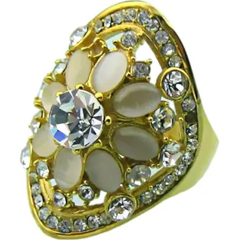 Prsten Zlatý květinový prsten s krystaly, výška 32 mm, hmotnost 12 g 57